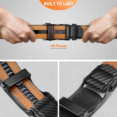 Hands adjusting Lightweight Mens Ratchet Belt With Fixed Length Easy Click Mechanism Non Trimmable Fit For 32 To 38 Inch Waist