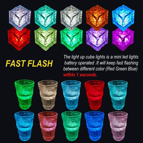 Light Up LED Ice Cubes For Drinks, 120 Pack Waterproof Multi Color Glow With Liquid Sensor in colorful glowing cups