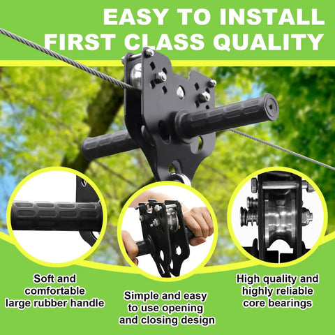 Backyard Zipline Kit For Kids And Adults With 100 Foot Cable 6 Foot Spring Brake Trolley Handle Close-up