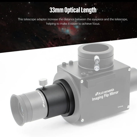 M42x0.75 Female To 1.25 Inch Adapter With T-2 Threads attached to imaging flip mirror for astrophoto setups