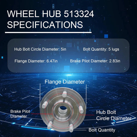 Front Wheel Bearing And Hub Assembly 5 Lug 513324 Fits Jeep Grand Cherokee 2011 2021 And Dodge Durango 2011 2023 Front specifications diagram