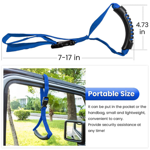 Adjustable Vehicle Grab Handle With Rock Solid Non Slip Nylon Grip For Effortless Car Entry Exit Standing Support Aid Bar For Seniors Pregnant Passengers Universal Mount Blue Two Pack