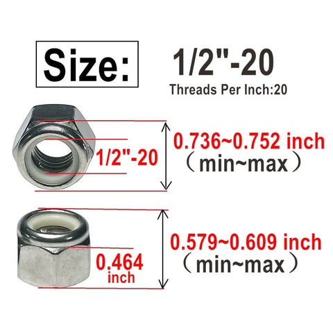 Beefed Up 1/2-20 Stainless Nylon Insert Lock Nuts 304 Stainless Steel Inch Thread 12 Pack Easy Install High Strength Corrosion Resistant