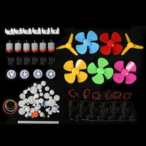 Colorful components from Six Pack DC Motors Kit For DIY Projects With Dope Mini Hobby Motors From 3V To 12V Up To 25000 RPM