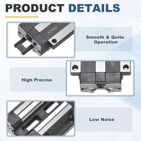 HGW20CC Linear Slider Block Pair with grease fittings for guideway rail CNC machines and 3D printers showing details