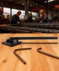 Heavy Duty Manual Rebar Bender, Portable Hand Held Steel Bar Bending Tool For 180 Degree Curve on wooden table.