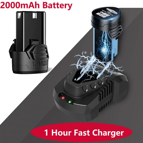Cordless 2 Inch Alloy Steel Wrench Kit with LED Light and Lock Off Switch 40 Foot Pounds Max Torque 7 Sockets Dual 2Ah Batteries and Fast Charger Compact Head For Tight Spaces And Quick Fixes Pro Grade charging kit showing battery and fast charger