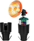 Portable Propane Heater for Golf Carts With Cup Holder Keeps You Toasty In Cold Rounds Cordless Outdoor Warmer shown in black holder