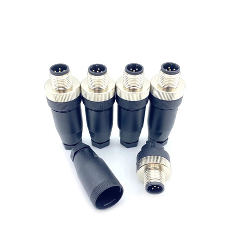 Group of M12 5 Pin B Code Male Circular Connector IP67 Waterproof For Industrial Sensors Straight Unshielded Adapter with Brass Gold Plated Contacts