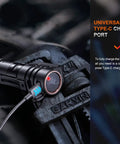 Beefed Up 2700 Lumen Headlamp with USB C charging in industrial setting showcasing 90 Degree Right Angle Spotlight