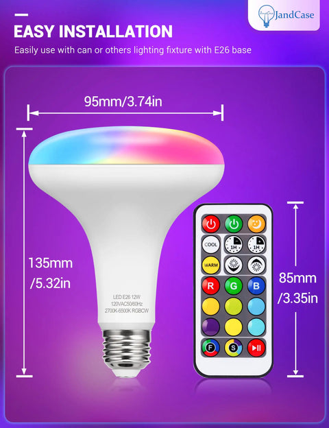 BR30 Color Changing LED Flood Light Bulbs 12W 1050lm RGB Warm White Cool White Dimmable With Remote Control For Ceiling Can Lights