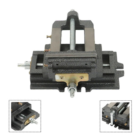 5 Inch Cross Slide Drill Press Vise For Metal Milling With Two Way X Y Movement Built Tough Heavy Duty Clamp Machine Black Finish Ideal For Precision Workpieces And Accurate Drilling, front view