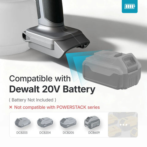 Heavy Duty Cordless Paint Sprayer Slick Smooth Operator For Tough Diy Projects Compatible With DeWalt 20V Batteries Power Pack Not Included showing battery compatibility details.