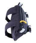 Side view of Zigzag Handlebar Bag 1.5 Liter Black Windshield Pouch for Motorcycles Dirt Bikes and Snow Bikes with yellow zip pull.