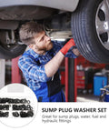 Mechanic using 280 Pieces Manganese Steel Plum Tooth Lock Washers With Internal Teeth, Black Metal Retainer Rings for car repair