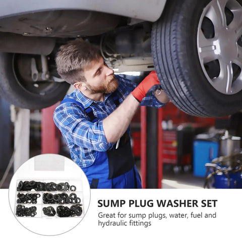 Mechanic using 280 Pieces Manganese Steel Plum Tooth Lock Washers With Internal Teeth, Black Metal Retainer Rings for car repair