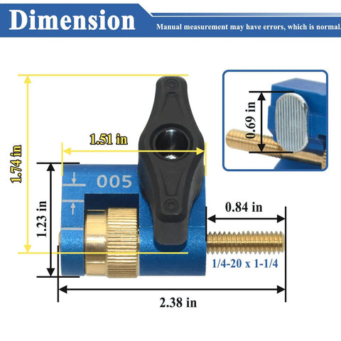 Genuine Feel Micro Adjuster For Band Saw Fence Woodworking Dial In Tool, 1.74in tall, precise measurement tool for cutting alignment.