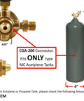 Acetylene Regulator For Welding Gas Gauges CGA-200 Rear Connector LDP Series Works With Tanks And Hoses; shown with dimensions and connector details.