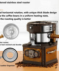 Next Level Automatic Home Coffee Bean Roaster Retro Electric Roasting Machine With Pinpoint Temp Control and Eight Smart Brewing Programs features thick stainless steel and wooden details.
