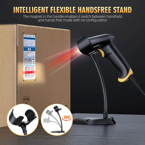 2D Barcode Scanner With Smart Stand USB Wired Handheld Imager For QR Data Matrix PDF417 OCR Global Shutter Technology