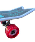 Close-up of the rear trucks on the Kids Surfskate Board with front caster trucks for easy turns and big pumping power.