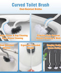 Curved Toilet Brush with ergonomic handle and shed-resistant bristles for effective cleaning in tight spaces.