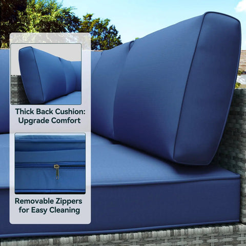Outdoor Replacement Cushions for Patio Furniture 14 Piece Deep Blue Sofa Cushion Set Water Resistant for Rattan Wicker Sectional.
