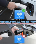 User connecting Top Tier Level Two EV Charger 16 Amp 240 Volt 3.2 KW EVSE with J1772 connector to electric vehicle.