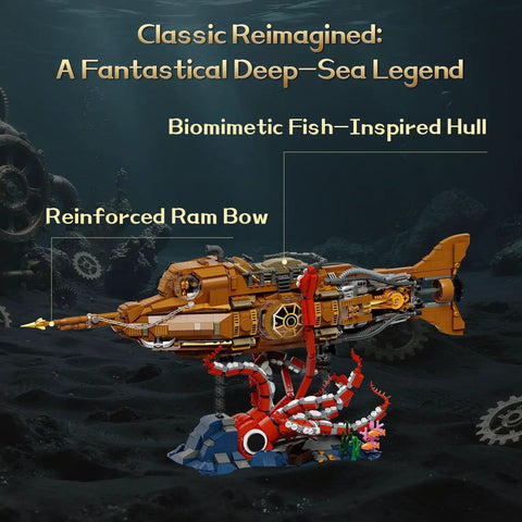 Steampunk Nautilus Submarine Building Kit With Gear Linked Propeller Modular Three Section Design Mini Boat And Undersea Adventure