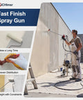 Man using Professional 22 Piece Airless Spray Gun Kit With 3600 PSI High Pressure Paint Sprayer on wall outdoors.