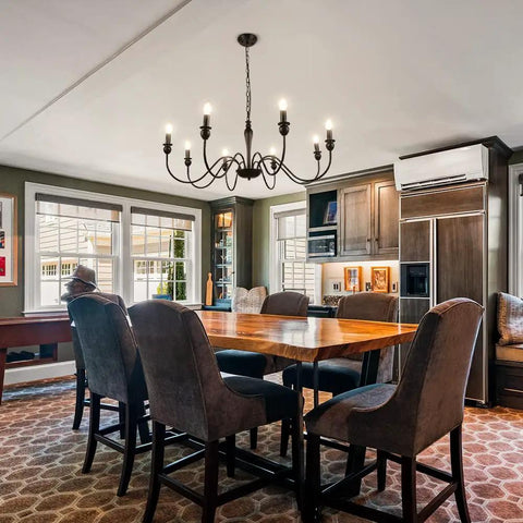 Dope Industrial Black Farmhouse Chandelier For Dining Room With 8 Lights, Rustic Iron Candelabra Ceiling Fixture