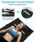 Extra Wide 31.5 Inch Camping Cot Ultralight Folding Bed for Adults with CloudNest Pillow Pocket, black color with woman resting
