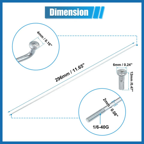 12 Pack 14G J Bend Bicycle Spokes Kit With Galvanized Steel 296mm 11.65 Inch Length And Brass Nipples For Mountain Bike MTB Replacement Heavy Duty Wheel Spoke Set For Quick Fix And Smooth Ride dimensions diagram.