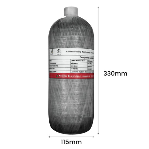 4500 Psi Carbon Fiber 2L HPA Paintball Tank System For High Pressure Air, CE Approved Tank with Dimensions