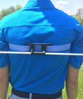 Golf Belt Laser And Rod Mount For Swing Training And Putting Alignment Securely Attaches To Back Chest Or Hip On Blue Shirt