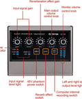 Front view of USB Audio Interface for PC With Touch Control, XLR Inputs With Preamps, 16 Bit 48 kHz, Phantom Power 48V