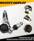 Heavy Duty Serpentine Belt Tensioner Kit For Jeep Wrangler 2012 2017 3.6L Replacement With Durable Pulleys Bolt On Ready Fits 2018 JK 3.6L Belt Drive System, silver aluminum tensioner with black pulley