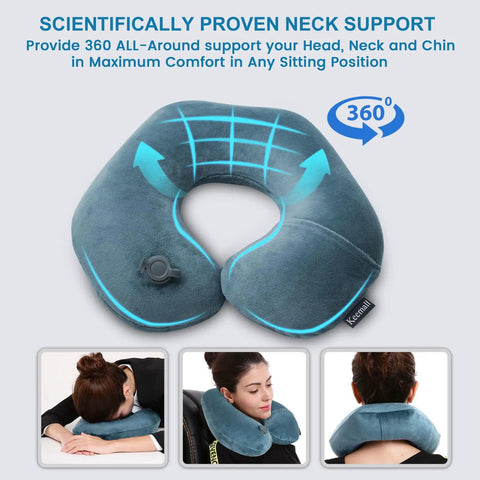 Inflatable Travel Neck Pillow With Washable Pillowcase U Shaped Comfort For Airplane Train And Car Rides Two Breath Inflation