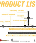 Kick Butt Cabinet Hardware Drill Jig Kit Featuring Detachable 32 Inch And 16 Inch Wood Drill Guide For Drawer Pulls Cabinetry detailed parts layout.