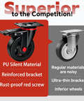Heavy Duty 4 Inch Caster Wheels With Dual Lock Brakes 2400 Lb Capacity Set Of 4 Non Marking Rubber Tires comparison image showing PU silent material and reinforced bracket.