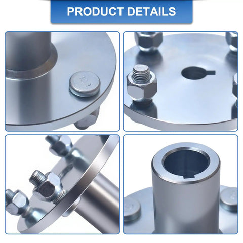 Product details of Premium Heavy Duty Go Kart Live Axle Hub With Step Down Shaft Pair showing bolts and shaft design.