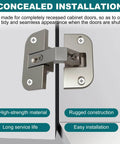 Adjustable Pie Cut Corner Cabinet Hinge With 78 Degree Opening for Lazy Susan and bifold doors, concealed mount shown installed
