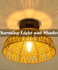 Boho Rattan Pendant Light Fixtures 2 Pack 12 Inch Woven Basket Ceiling Lamps Handmade Hanging Lamp For Kitchen Island Dining Room Living Room And Bedroom E26 Base casting warm light