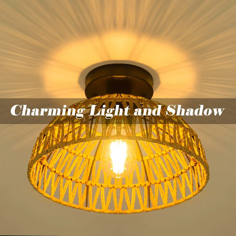 Boho Rattan Pendant Light Fixtures 2 Pack 12 Inch Woven Basket Ceiling Lamps Handmade Hanging Lamp For Kitchen Island Dining Room Living Room And Bedroom E26 Base casting warm light