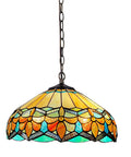 ARTZONE Antique Tiffany Pendant Light Fixture Stained Glass Hanging Lamp with multicolored floral design, 16" wide