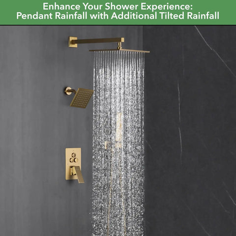 Premium Top Shelf Brushed Gold Shower Faucet Set Featuring Wall Mounted Design With Quick Push Button Diverter And Slip Resistant Controls For Zero Hassle Daily Showers