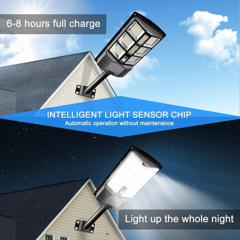 Ultra Bright Solar Street Light Dusk To Dawn Outdoor Lighting With 3 Modes Motion Sensor And Remote Control 6000K White Light 276 LEDs