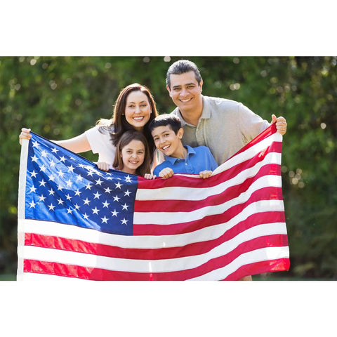 Family holding American Flag 3x5 Outdoor Heavy Duty Flag With Embroidered Stars And Sewn Stripes, Fade Resistant Exterior Grade