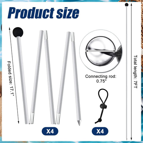 4 Pack Tent Poles Replacement Set Extra Canopy Poles For Beach Tents Parties Camping And Fishing 6.6 Feet Long Each Pole 200 Cm
