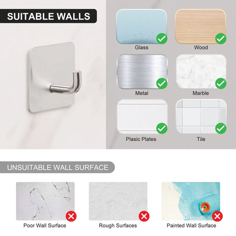 8 Pack Heavy Duty Adhesive Hooks Stick On Wall And Door Hangers Waterproof Stainless Steel Towel And Clothes Hooks For Kitchen Bathroom And Laundry No Drilling Easy Install With Strong Hold